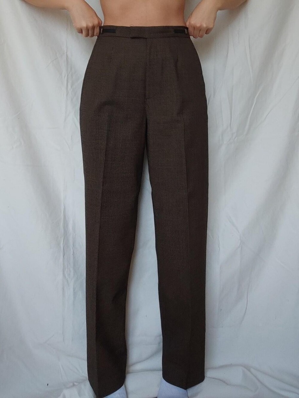 Conrad C Collection Vintage Grey Brown High Waisted Straight Leg Wool Trousers - Picture 3 of 4